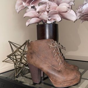 Brown Acid Wash Faux Leather Booties